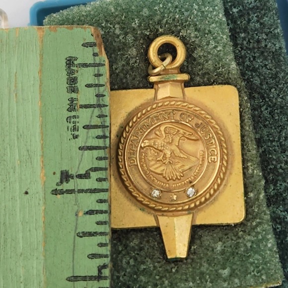 Vintage  diamond chips 2, pendant fob, DOJ INS legacy gold filled10K - Picture 5 of 8